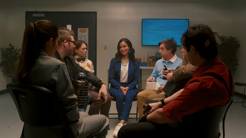 Still from the Thnks campaign, Ghosting Support Group